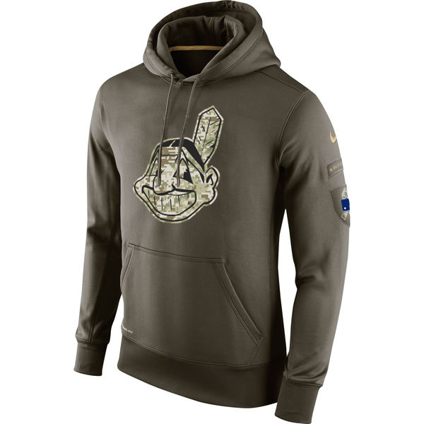 MLB Men Cleveland Indians Nike Olive Salute To Service KO Performance Hoodie Green